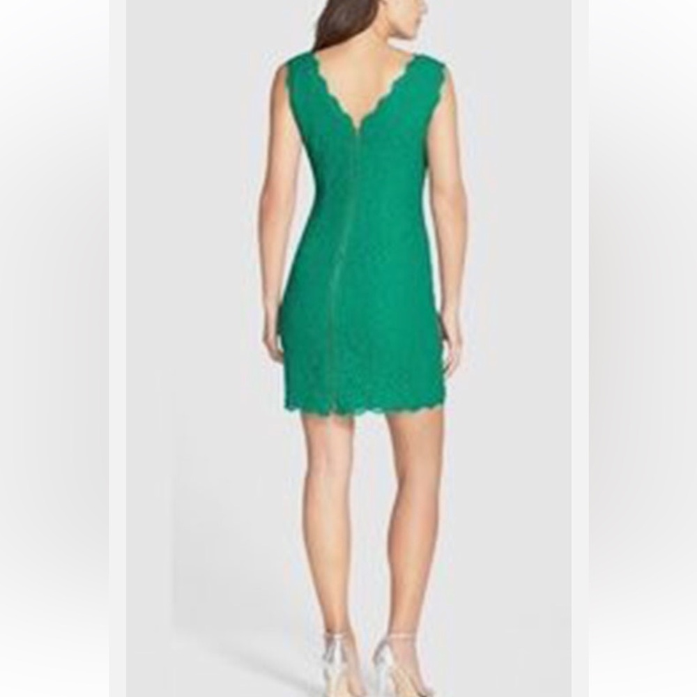 Adrianna Papell Emerald Green Boatneck Lace Sheath Dress Womens 8 | AB551 - Picture 2 of 9